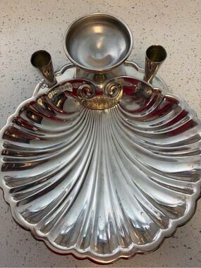 Vintage Silverplate Shell Serving Tray Condiment Server 10.5”